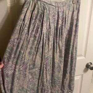 Floral Pleated Women's Skirt - Purple and Cream